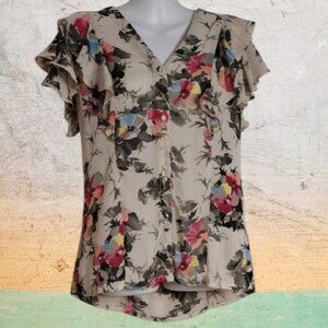 Millennium Floral Ruffle Short Sleeve Blouse Size X Large